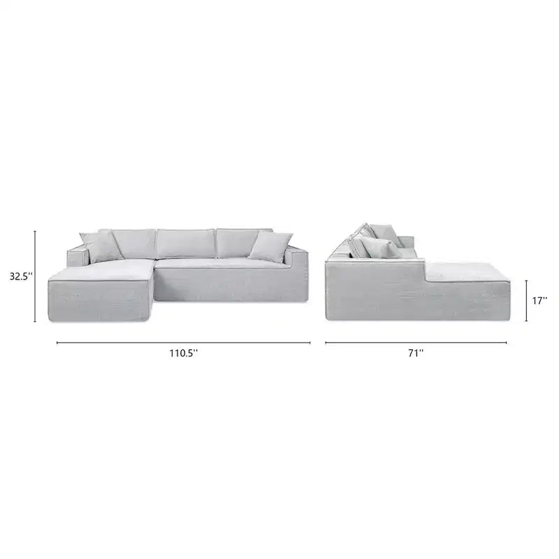 Jennifer Taylor Home Brenley Canapé sectionnel en boîte 110,5, accoudoir gauche, en chenille gris cendré