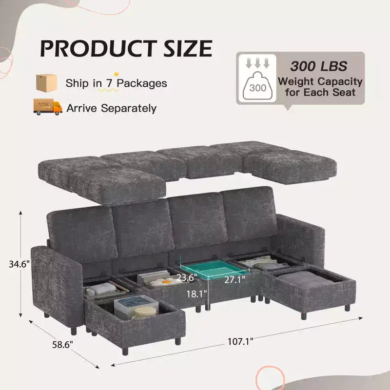 EROMMY Canapé modulaire 7 pièces, canapés et sofas modulaires avec rangement pour salon