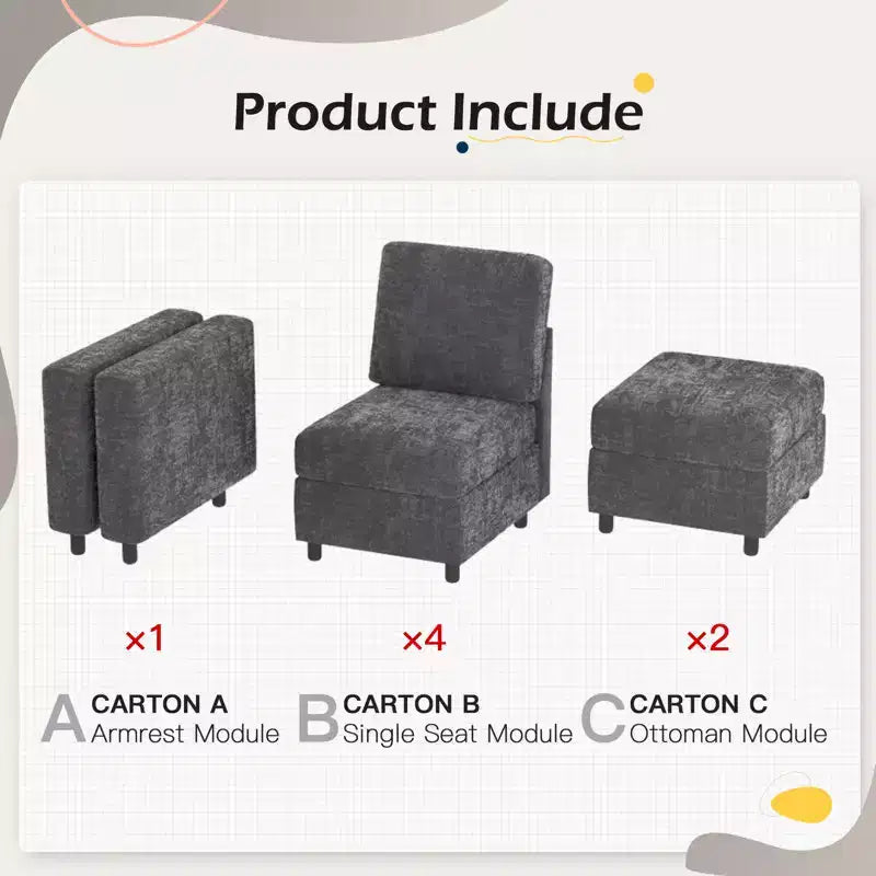 EROMMY Canapé modulaire 7 pièces, canapés et sofas modulaires avec rangement pour salon