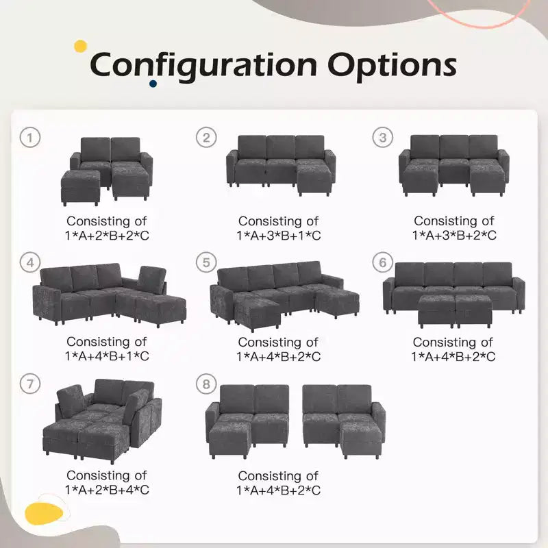 EROMMY Canapé modulaire 7 pièces, canapés et sofas modulaires avec rangement pour salon