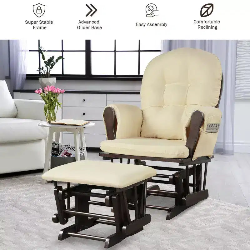 Costway Ensemble de Coussins pour Fauteuil à Bascule et Repose-Pieds, Bois, Chambre de Bébé, Beige/Marron/Gris Foncé/Gris Clair/Rose/Gris