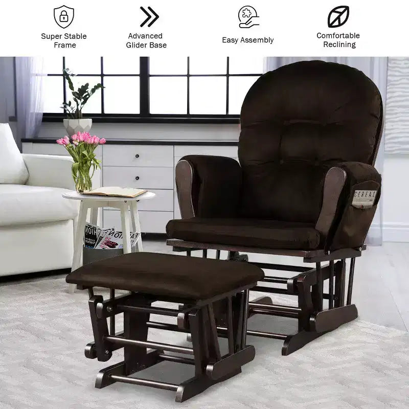 Costway Ensemble de Coussins pour Fauteuil à Bascule et Repose-Pieds, Bois, Chambre de Bébé, Beige/Marron/Gris Foncé/Gris Clair/Rose/Gris