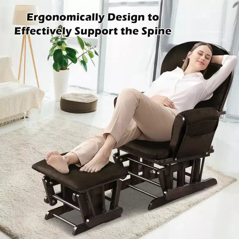 Costway Ensemble de Coussins pour Fauteuil à Bascule et Repose-Pieds, Bois, Chambre de Bébé, Beige/Marron/Gris Foncé/Gris Clair/Rose/Gris