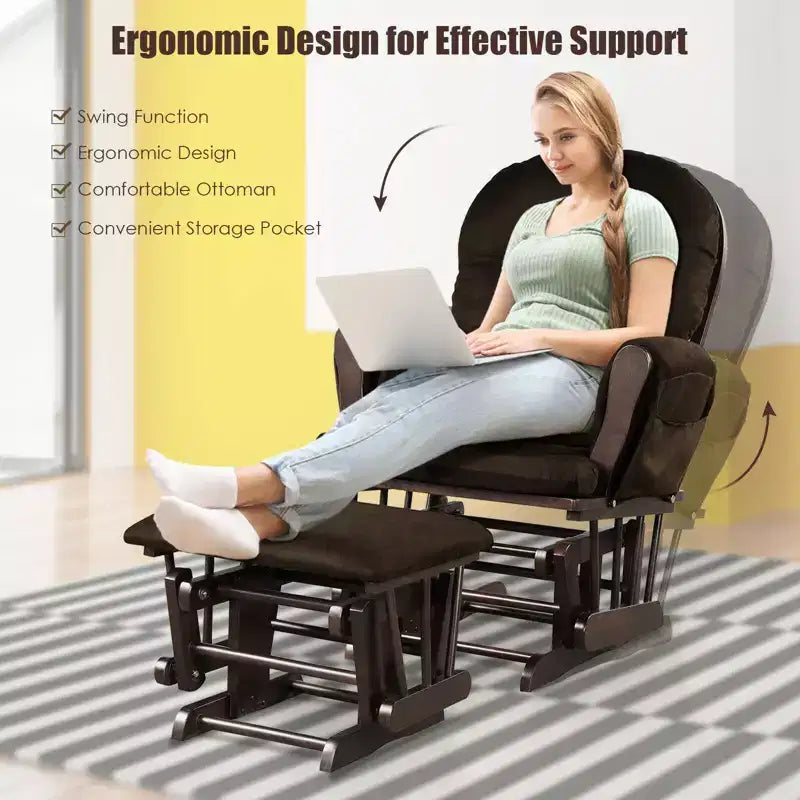 Costway Ensemble de Coussins pour Fauteuil à Bascule et Repose-Pieds, Bois, Chambre de Bébé, Beige/Marron/Gris Foncé/Gris Clair/Rose/Gris