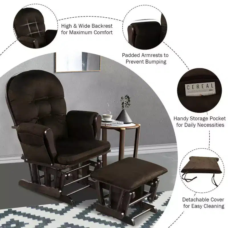 Costway Ensemble de Coussins pour Fauteuil à Bascule et Repose-Pieds, Bois, Chambre de Bébé, Beige/Marron/Gris Foncé/Gris Clair/Rose/Gris