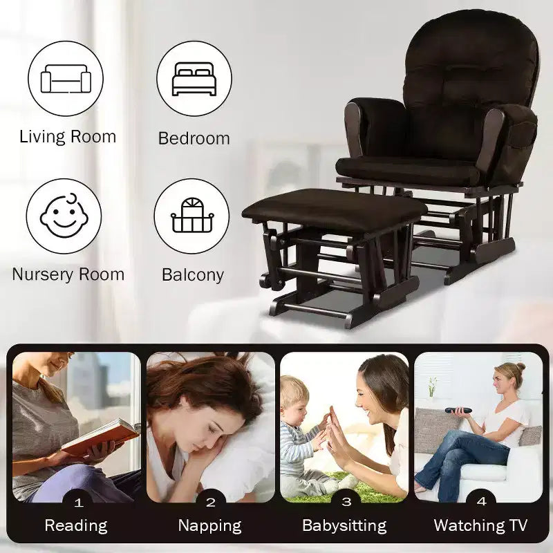 Costway Ensemble de Coussins pour Fauteuil à Bascule et Repose-Pieds, Bois, Chambre de Bébé, Beige/Marron/Gris Foncé/Gris Clair/Rose/Gris