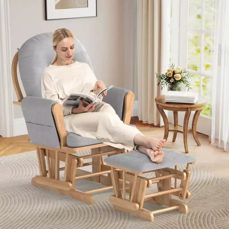 Costway Ensemble de Coussins pour Fauteuil à Bascule et Repose-Pieds, Bois, Chambre de Bébé, Beige/Marron/Gris Foncé/Gris Clair/Rose/Gris