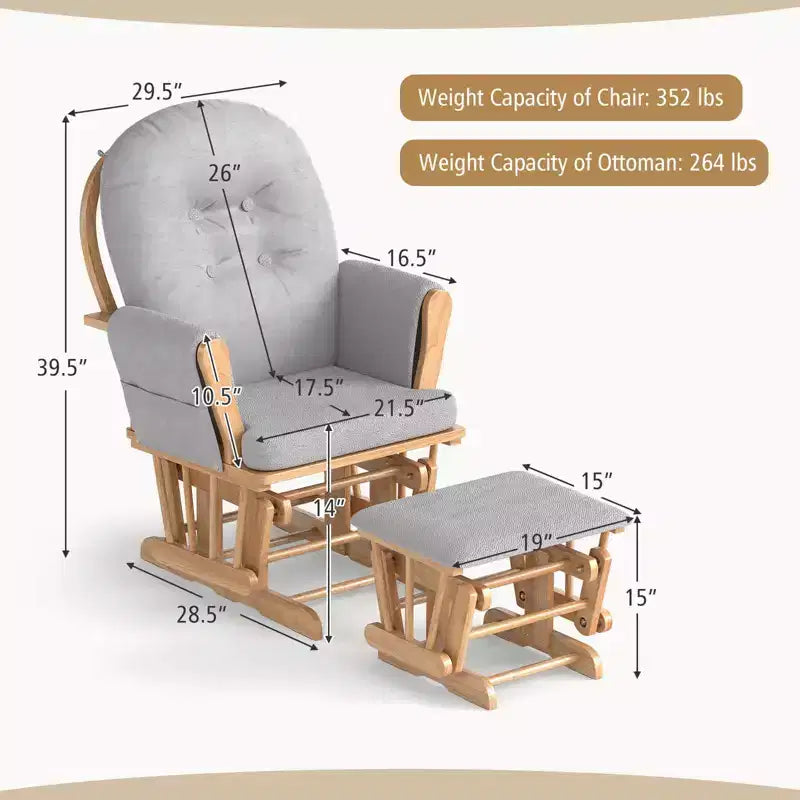 Costway Ensemble de Coussins pour Fauteuil à Bascule et Repose-Pieds, Bois, Chambre de Bébé, Beige/Marron/Gris Foncé/Gris Clair/Rose/Gris