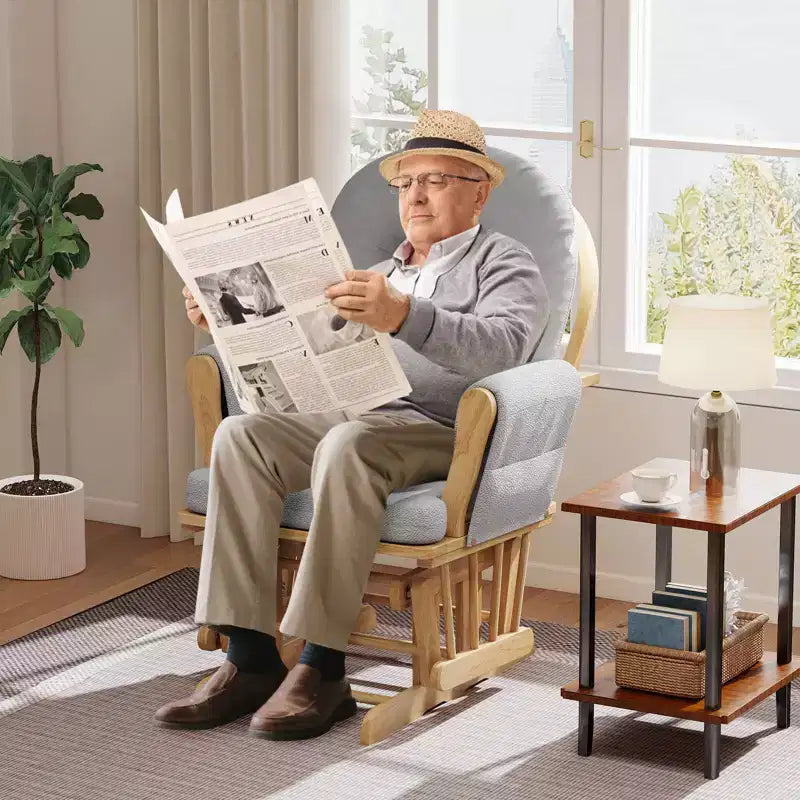Costway Ensemble de Coussins pour Fauteuil à Bascule et Repose-Pieds, Bois, Chambre de Bébé, Beige/Marron/Gris Foncé/Gris Clair/Rose/Gris