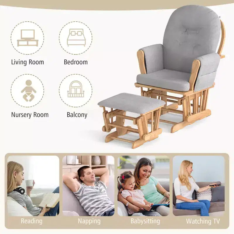 Costway Ensemble de Coussins pour Fauteuil à Bascule et Repose-Pieds, Bois, Chambre de Bébé, Beige/Marron/Gris Foncé/Gris Clair/Rose/Gris