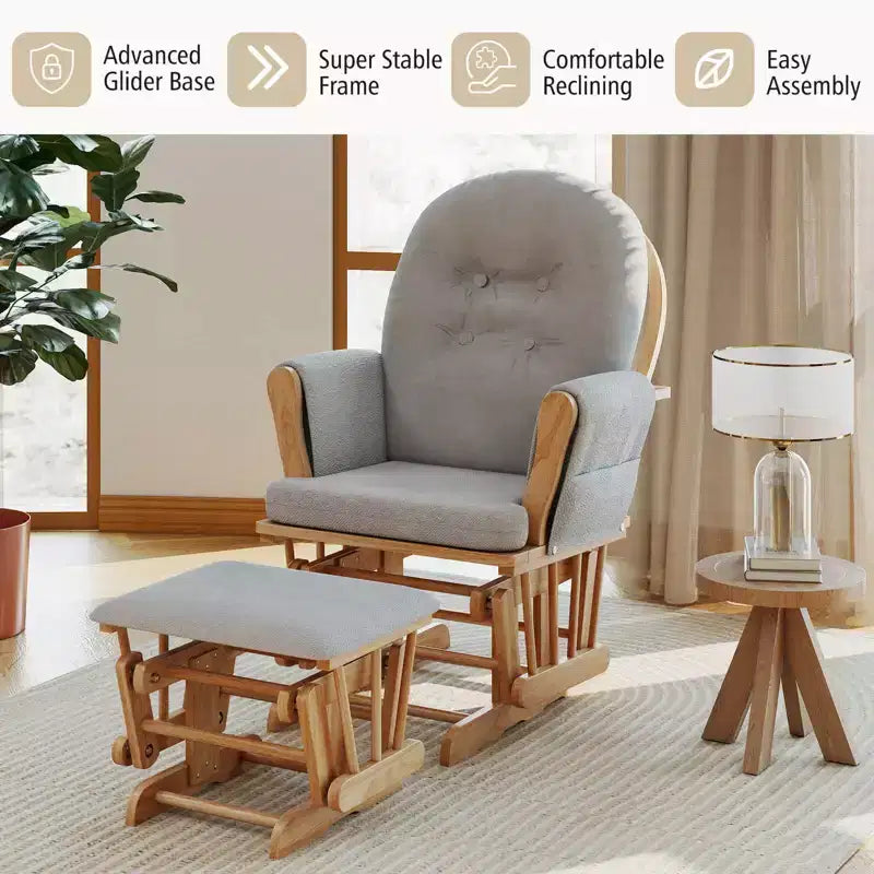 Costway Ensemble de Coussins pour Fauteuil à Bascule et Repose-Pieds, Bois, Chambre de Bébé, Beige/Marron/Gris Foncé/Gris Clair/Rose/Gris