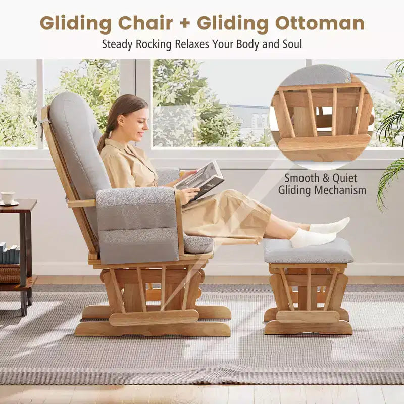 Costway Ensemble de Coussins pour Fauteuil à Bascule et Repose-Pieds, Bois, Chambre de Bébé, Beige/Marron/Gris Foncé/Gris Clair/Rose/Gris
