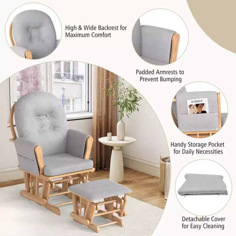 Costway Ensemble de Coussins pour Fauteuil à Bascule et Repose-Pieds, Bois, Chambre de Bébé, Beige/Marron/Gris Foncé/Gris Clair/Rose/Gris
