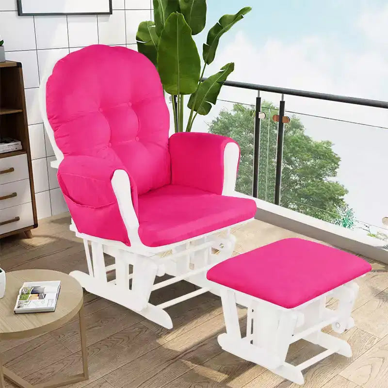 Costway Ensemble de Coussins pour Fauteuil à Bascule et Repose-Pieds, Bois, Chambre de Bébé, Beige/Marron/Gris Foncé/Gris Clair/Rose/Gris