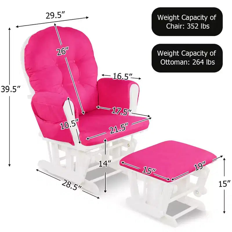 Costway Ensemble de Coussins pour Fauteuil à Bascule et Repose-Pieds, Bois, Chambre de Bébé, Beige/Marron/Gris Foncé/Gris Clair/Rose/Gris