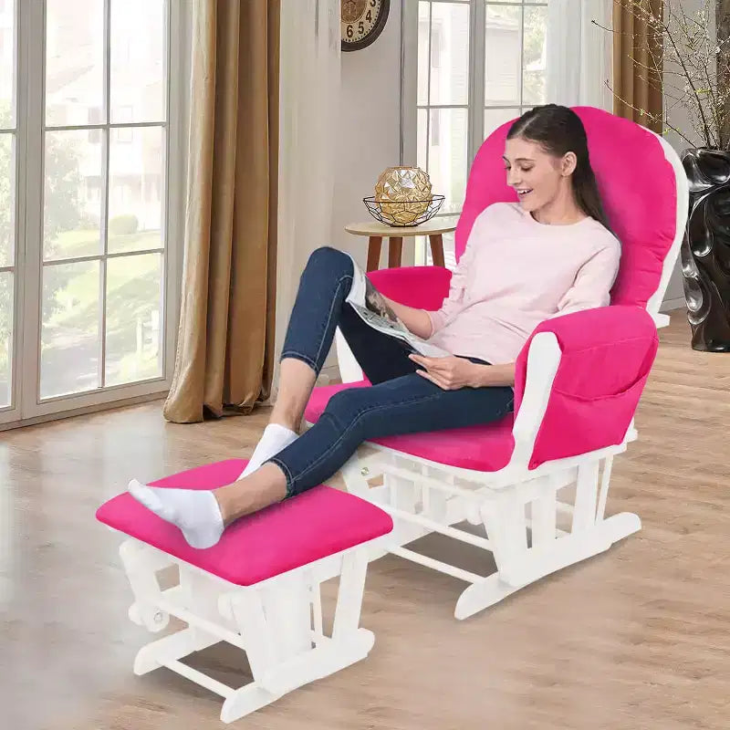 Costway Ensemble de Coussins pour Fauteuil à Bascule et Repose-Pieds, Bois, Chambre de Bébé, Beige/Marron/Gris Foncé/Gris Clair/Rose/Gris