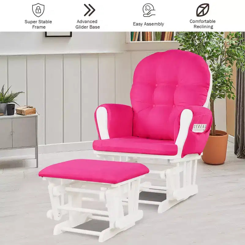 Costway Ensemble de Coussins pour Fauteuil à Bascule et Repose-Pieds, Bois, Chambre de Bébé, Beige/Marron/Gris Foncé/Gris Clair/Rose/Gris