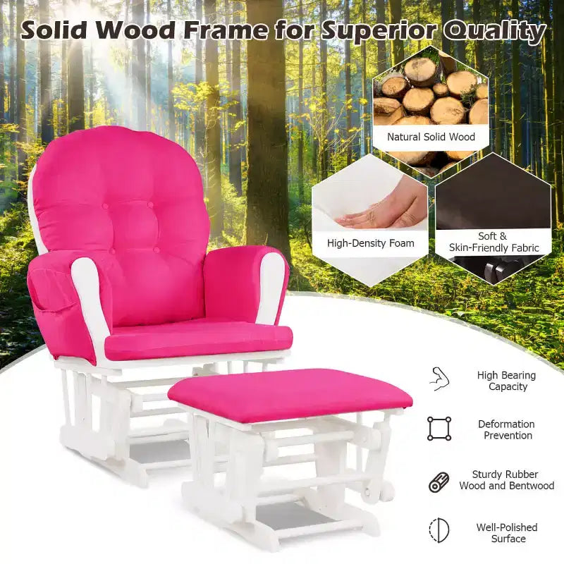 Costway Ensemble de Coussins pour Fauteuil à Bascule et Repose-Pieds, Bois, Chambre de Bébé, Beige/Marron/Gris Foncé/Gris Clair/Rose/Gris