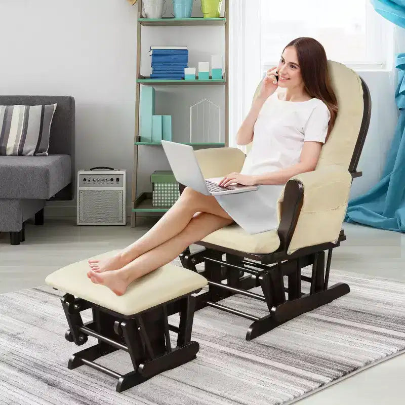 Costway Ensemble de Coussins pour Fauteuil à Bascule et Repose-Pieds, Bois, Chambre de Bébé, Beige/Marron/Gris Foncé/Gris Clair/Rose/Gris