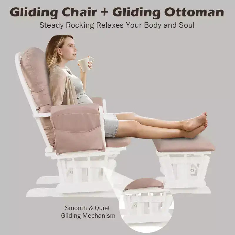 Costway Ensemble de Coussins pour Fauteuil à Bascule et Repose-Pieds, Bois, Chambre de Bébé, Beige/Marron/Gris Foncé/Gris Clair/Rose/Gris