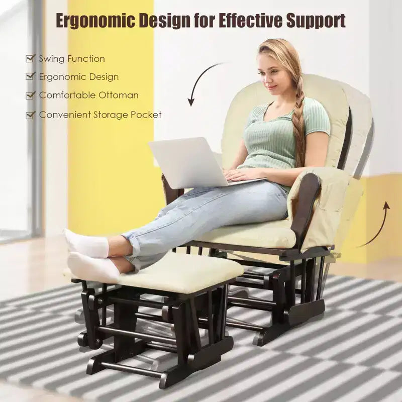 Costway Ensemble de Coussins pour Fauteuil à Bascule et Repose-Pieds, Bois, Chambre de Bébé, Beige/Marron/Gris Foncé/Gris Clair/Rose/Gris