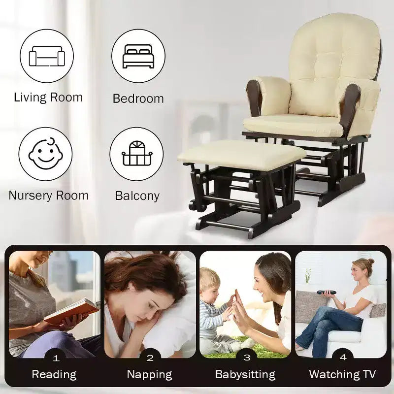 Costway Ensemble de Coussins pour Fauteuil à Bascule et Repose-Pieds, Bois, Chambre de Bébé, Beige/Marron/Gris Foncé/Gris Clair/Rose/Gris