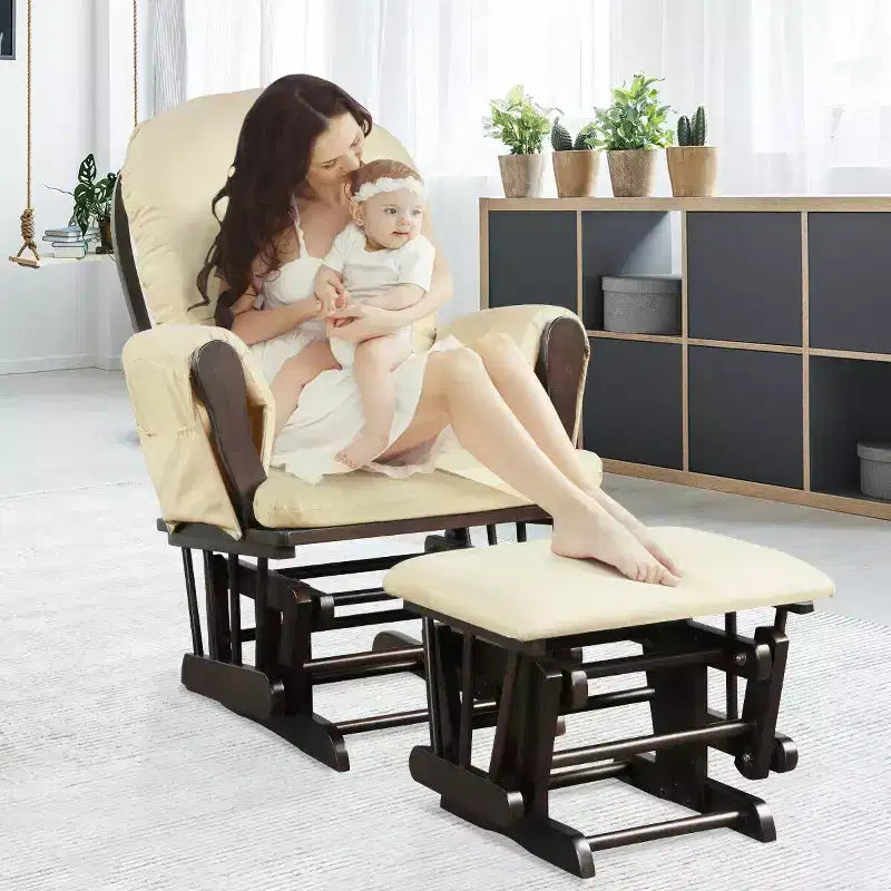 Costway Ensemble de Coussins pour Fauteuil à Bascule et Repose-Pieds, Bois, Chambre de Bébé, Beige/Marron/Gris Foncé/Gris Clair/Rose/Gris