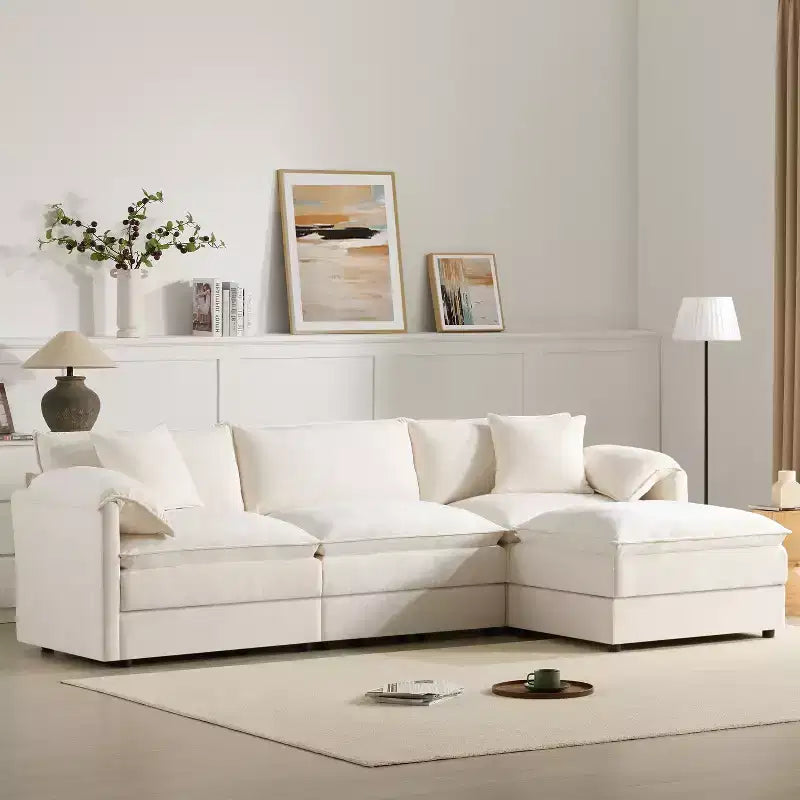 Canapé sectionnel modulaire surdimensionné en chenille Whisen Modern Design, 4 places avec double coussin et poufs mobiles
