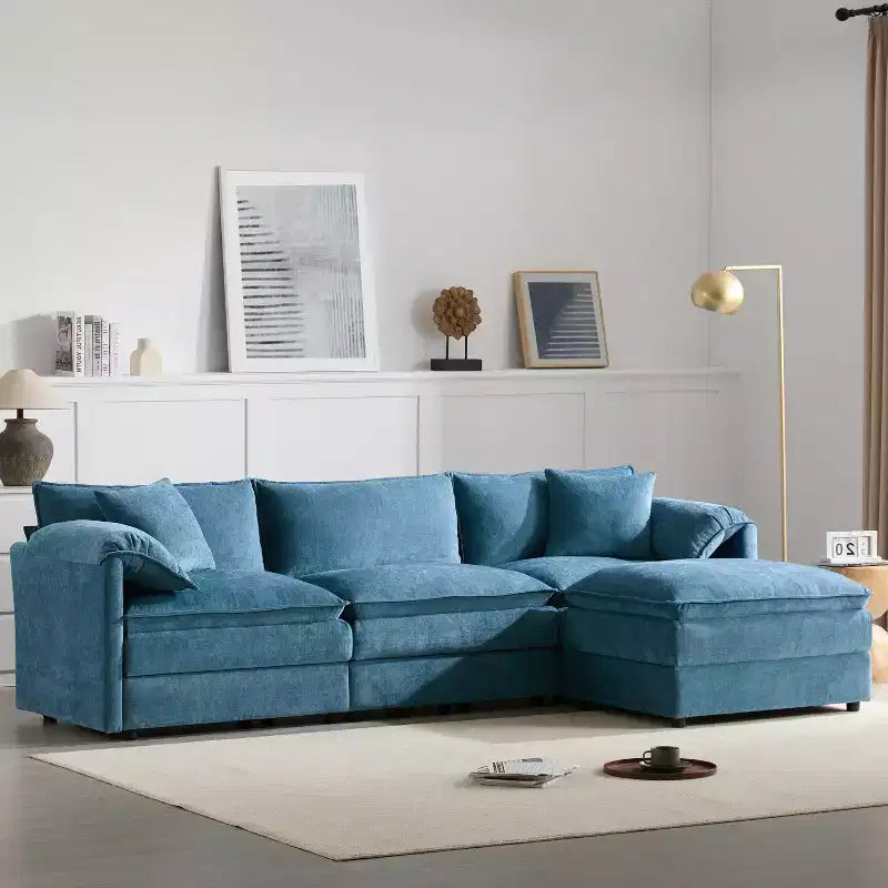 Canapé sectionnel modulaire surdimensionné en chenille Whisen Modern Design, 4 places avec double coussin et poufs mobiles