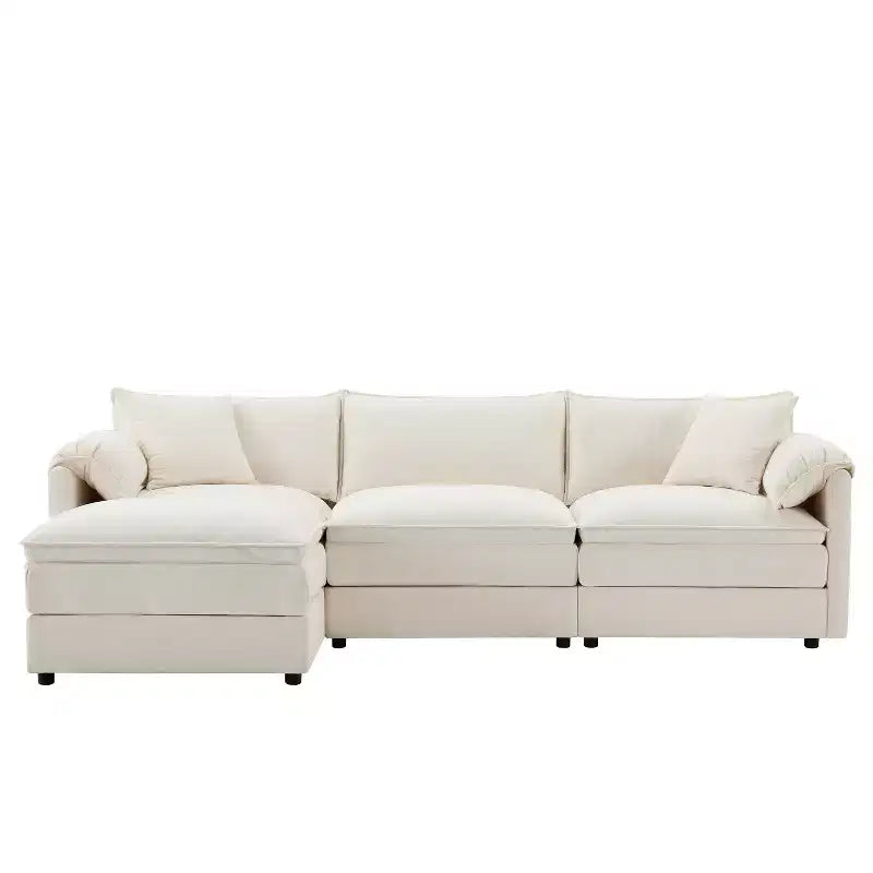 Canapé sectionnel modulaire surdimensionné en chenille Whisen Modern Design, 4 places avec double coussin et poufs mobiles
