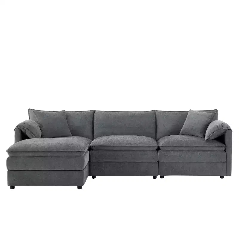 Canapé sectionnel modulaire surdimensionné en chenille Whisen Modern Design, 4 places avec double coussin et poufs mobiles