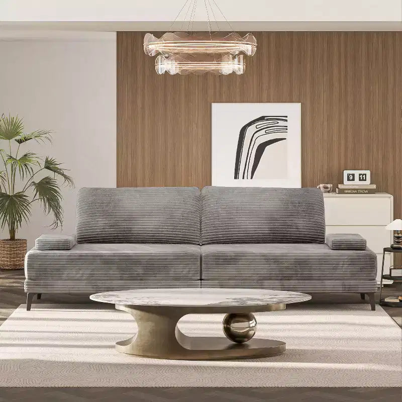 Canapé d'angle ATJafurn 295 cm en velours côtelé gris surdimensionné, 4 places, modulable, sans accoudoirs, avec oreillers amovibles pour le salon