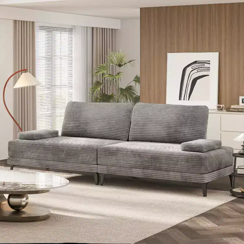 Canapé d'angle ATJafurn 295 cm en velours côtelé gris surdimensionné, 4 places, modulable, sans accoudoirs, avec oreillers amovibles pour le salon
