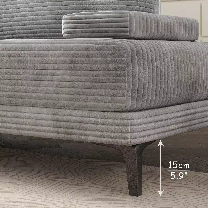 Canapé d'angle ATJafurn 295 cm en velours côtelé gris surdimensionné, 4 places, modulable, sans accoudoirs, avec oreillers amovibles pour le salon