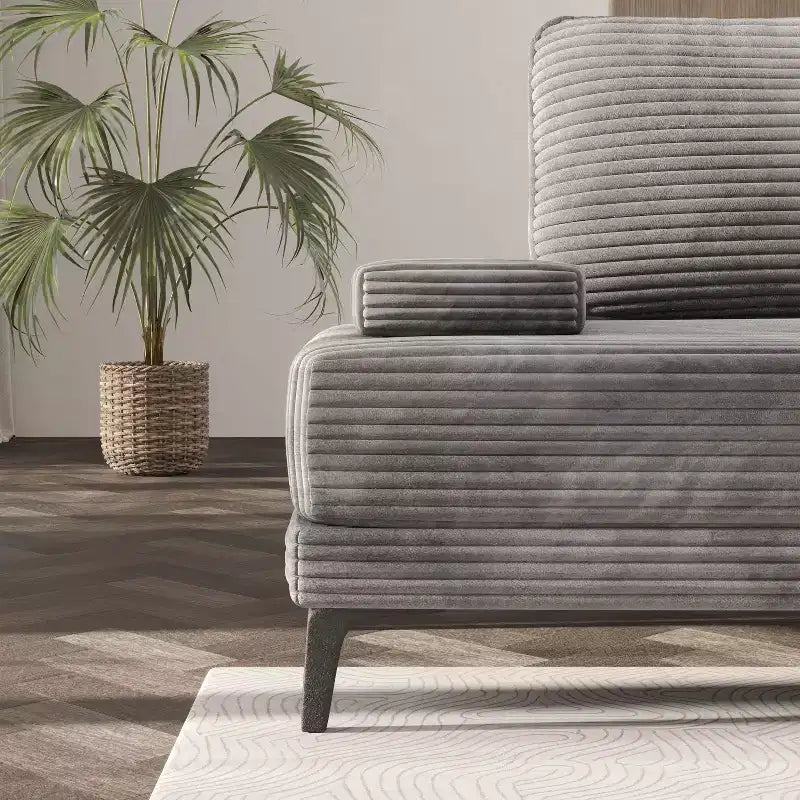 Canapé d'angle ATJafurn 295 cm en velours côtelé gris surdimensionné, 4 places, modulable, sans accoudoirs, avec oreillers amovibles pour le salon