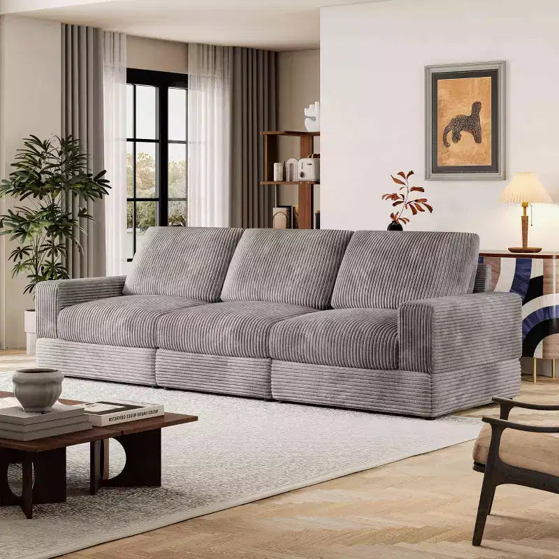 ATJafurn Canapé d'angle en velours côtelé Modulable Moderne Surdimensionné Rembourré avec Coussins Confortables Assise Profonde Pour Salon Chambre Appartement Bureau