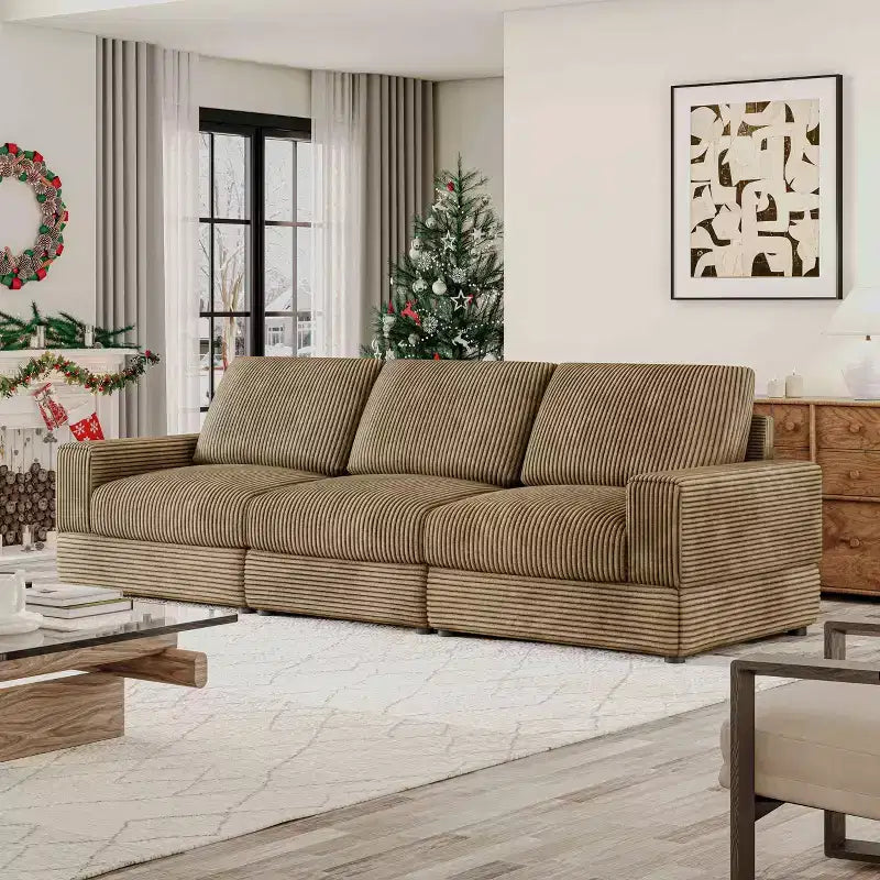 ATJafurn Canapé d'angle en velours côtelé Modulable Moderne Surdimensionné Rembourré avec Coussins Confortables Assise Profonde Pour Salon Chambre Appartement Bureau
