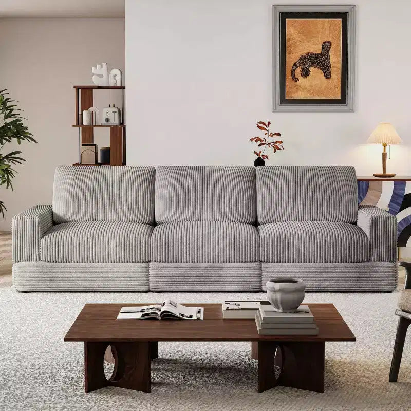 ATJafurn Canapé d'angle en velours côtelé Modulable Moderne Surdimensionné Rembourré avec Coussins Confortables Assise Profonde Pour Salon Chambre Appartement Bureau