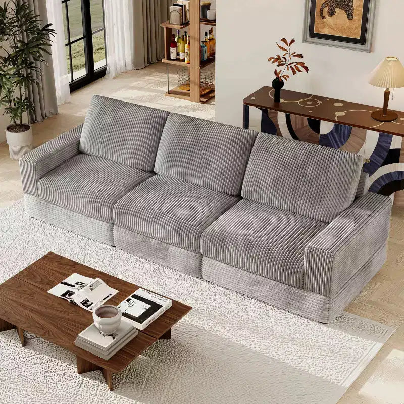 ATJafurn Canapé d'angle en velours côtelé Modulable Moderne Surdimensionné Rembourré avec Coussins Confortables Assise Profonde Pour Salon Chambre Appartement Bureau