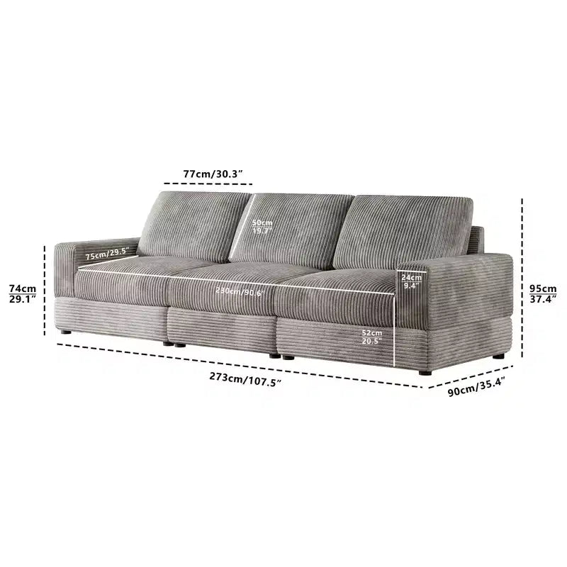 ATJafurn Canapé d'angle en velours côtelé Modulable Moderne Surdimensionné Rembourré avec Coussins Confortables Assise Profonde Pour Salon Chambre Appartement Bureau