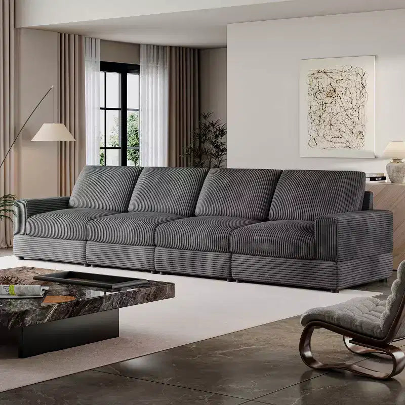 ATJafurn Canapé d'angle en velours côtelé Modulable Moderne Surdimensionné Rembourré avec Coussins Confortables Assise Profonde Pour Salon Chambre Appartement Bureau