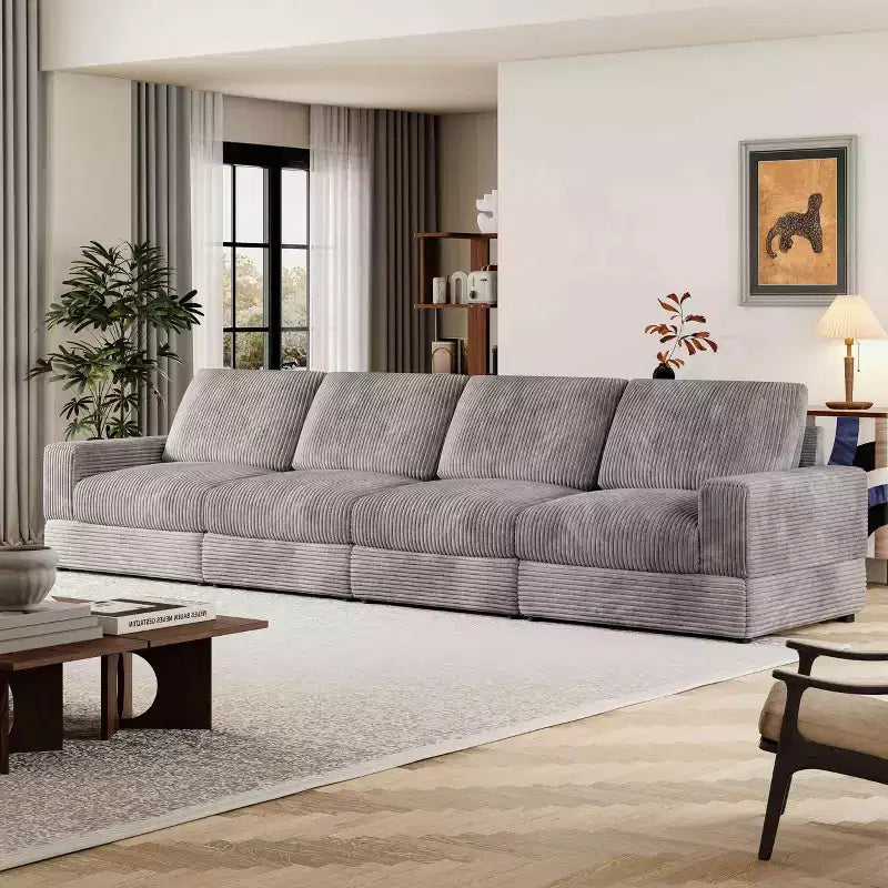 ATJafurn Canapé d'angle en velours côtelé Modulable Moderne Surdimensionné Rembourré avec Coussins Confortables Assise Profonde Pour Salon Chambre Appartement Bureau