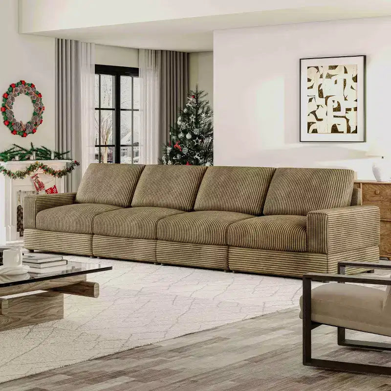 ATJafurn Canapé d'angle en velours côtelé Modulable Moderne Surdimensionné Rembourré avec Coussins Confortables Assise Profonde Pour Salon Chambre Appartement Bureau