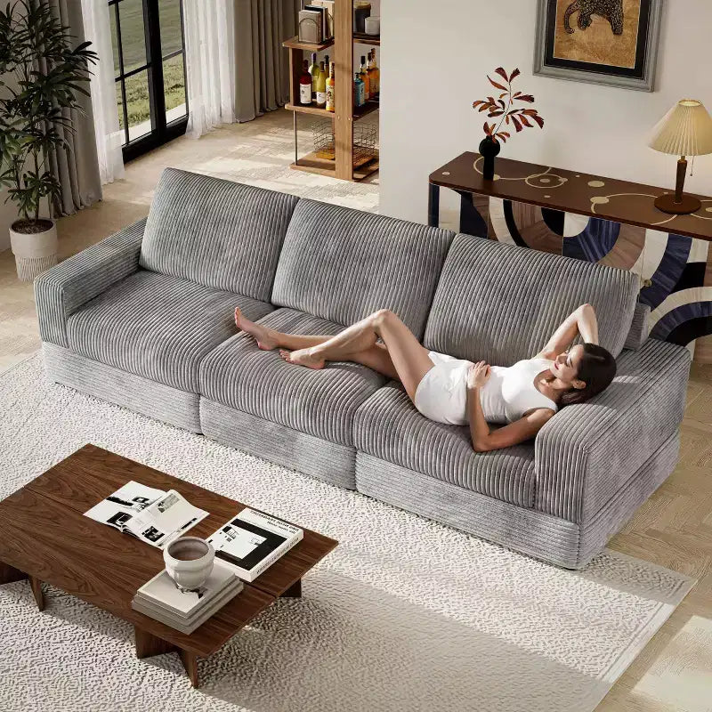 ATJafurn Canapé d'angle en velours côtelé Modulable Moderne Surdimensionné Rembourré avec Coussins Confortables Assise Profonde Pour Salon Chambre Appartement Bureau