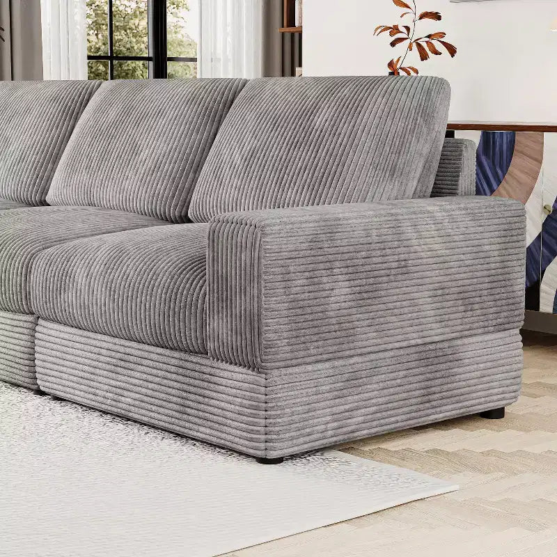 ATJafurn Canapé d'angle en velours côtelé Modulable Moderne Surdimensionné Rembourré avec Coussins Confortables Assise Profonde Pour Salon Chambre Appartement Bureau