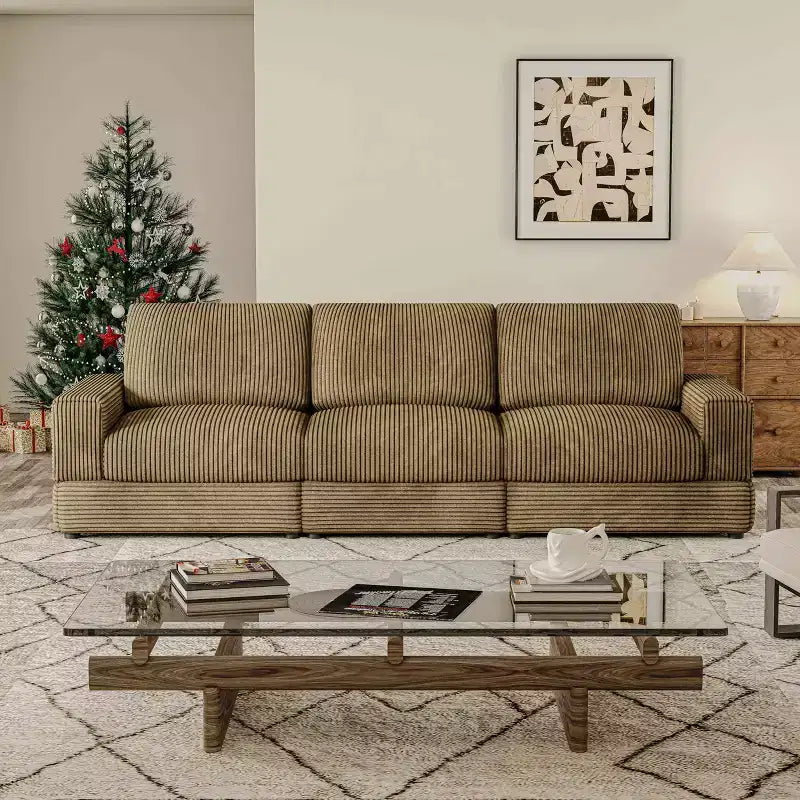 ATJafurn Canapé d'angle en velours côtelé Modulable Moderne Surdimensionné Rembourré avec Coussins Confortables Assise Profonde Pour Salon Chambre Appartement Bureau