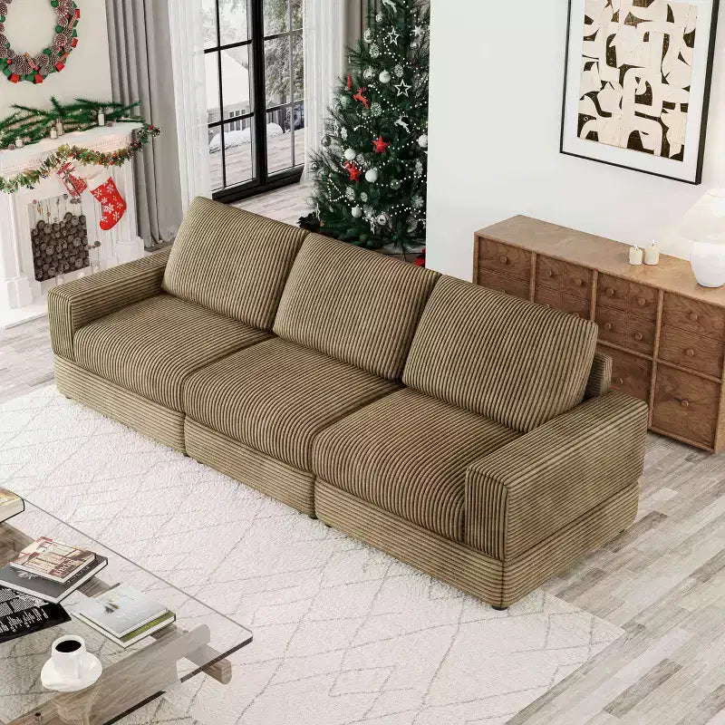 ATJafurn Canapé d'angle en velours côtelé Modulable Moderne Surdimensionné Rembourré avec Coussins Confortables Assise Profonde Pour Salon Chambre Appartement Bureau