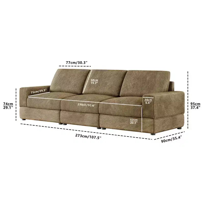 ATJafurn Canapé d'angle en velours côtelé Modulable Moderne Surdimensionné Rembourré avec Coussins Confortables Assise Profonde Pour Salon Chambre Appartement Bureau