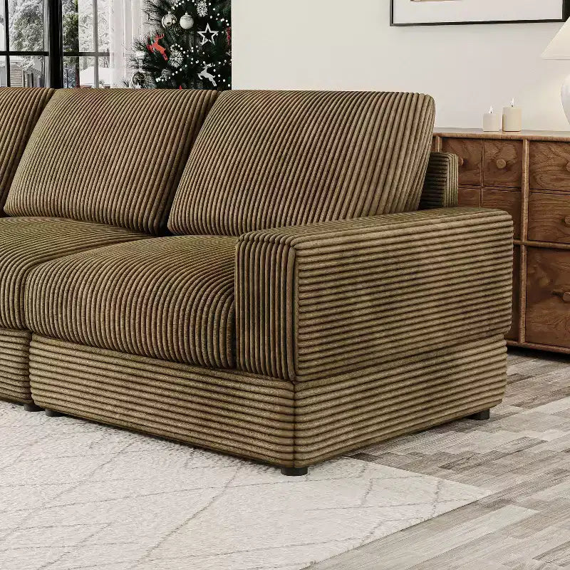 ATJafurn Canapé d'angle en velours côtelé Modulable Moderne Surdimensionné Rembourré avec Coussins Confortables Assise Profonde Pour Salon Chambre Appartement Bureau