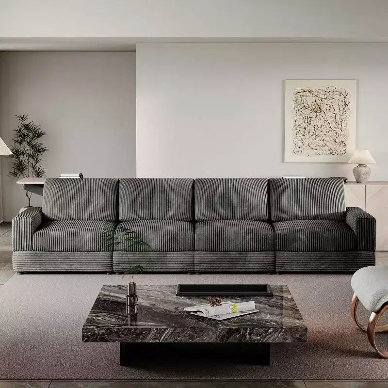 ATJafurn Canapé d'angle en velours côtelé Modulable Moderne Surdimensionné Rembourré avec Coussins Confortables Assise Profonde Pour Salon Chambre Appartement Bureau